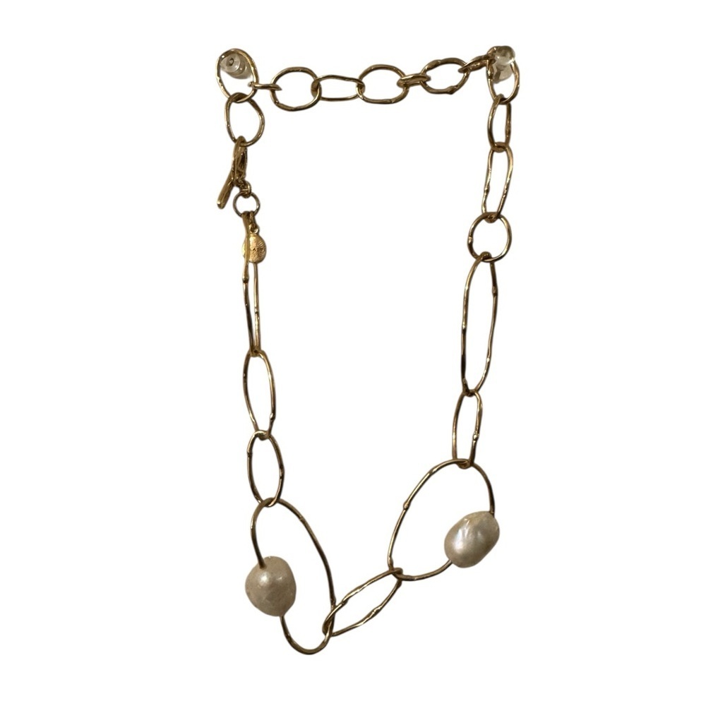 Velatti Gold Plated Chain Necklace with Baroque Pearl Accents
